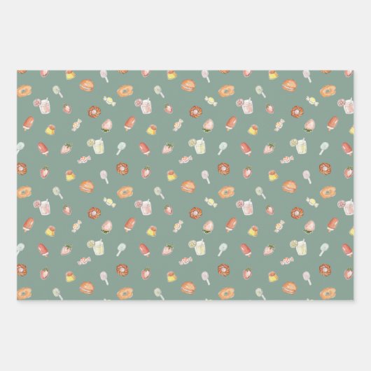 Süßes Träume Aquarelldesserts Muster Geschenkpapier Set (Vorderseite 2)