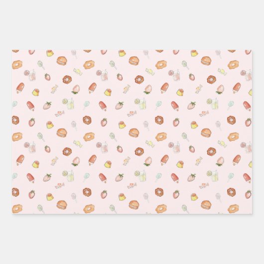 Süßes Träume Aquarelldesserts Muster Geschenkpapier Set (Vorderseite)