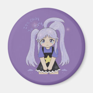 Süßes trauriges Mädchen, Handgezeichnete Illustrat Magnet