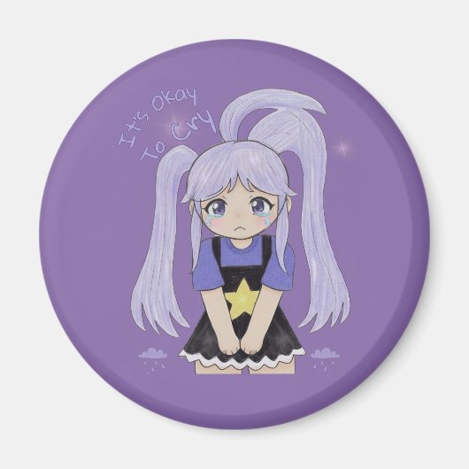 Süßes trauriges Mädchen, Handgezeichnete Illustrat Magnet (Vorne)
