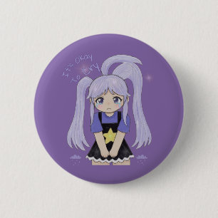 Süßes trauriges Mädchen Handgezeichnete Illustrati Button