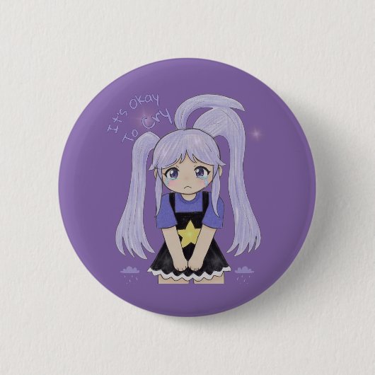 Süßes trauriges Mädchen Handgezeichnete Illustrati Button (Vorderseite)