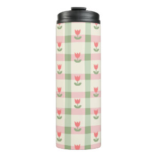 Süßes Tulpen-Karo-Muster   Pastell-Blumen  Thermosbecher