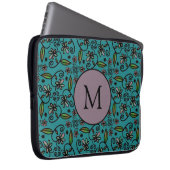 Süßes Türkis-Blumenmuster-Monogramm Laptopschutzhülle (Vorne Rechts)