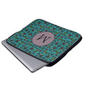 Süßes Türkis-Blumenmuster-Monogramm Laptopschutzhülle (Vorne Knopf)