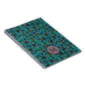 Süßes Türkis-Blumenmuster-Monogramm Notizblock (Rechte Seite)