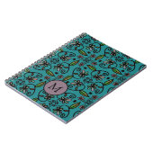 Süßes Türkis-Blumenmuster-Monogramm Notizblock (Linke Seite)