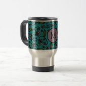 Süßes Türkis-Blumenmuster-Monogramm Reisebecher (Vorderseite Links)
