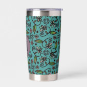 Süßes Türkis-Blumenmuster-Monogramm Thermobecher (Links)