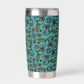 Süßes Türkis-Blumenmuster-Monogramm Thermobecher (Rückseite)