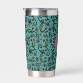 Süßes Türkis-Blumenmuster-Monogramm Thermobecher (Rechts)