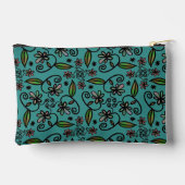 Süßes Türkis-Blumenmuster-Monogramm Zubehörtasche (Rückseite)