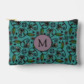Süßes Türkis-Blumenmuster-Monogramm Zubehörtasche (Vorderseite)