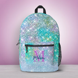 Süßes Türkis Einhorn Faux Glitter Monogramm Bedruckter Rucksack