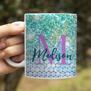 Süßes Türkis Einhorn Faux Glitter Monogramm Kaffeetasse