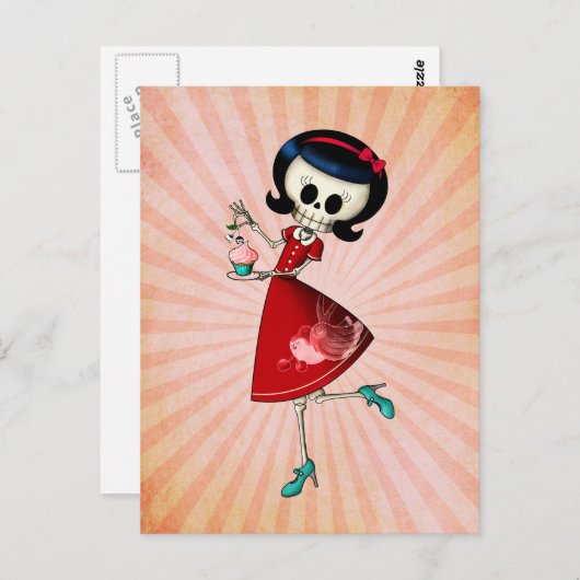 Süßes u. beängstigendes Skeleton Mädchen Postkarte (Vorne/Hinten)
