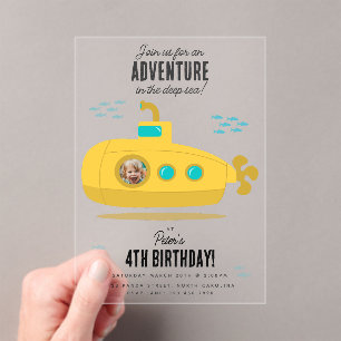 Süßes U-Boot Tiefsee Geburtstag Kinder Foto Acryleinladungen