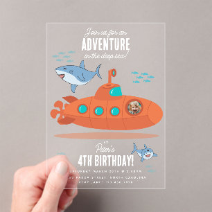 Süßes U-Boot Tiefsee Geburtstag Kinder Foto Hai Acryleinladungen