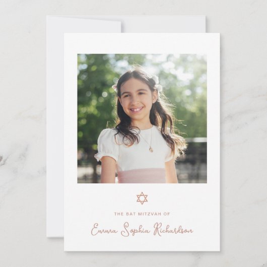 Süßes und einfaches Imitat Rose Gold Foto Bat Mitz Einladung (Vorderseite)