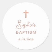 Süßes und Einfaches | Rose Gold Cross Taufen Runder Aufkleber (Vorderseite)