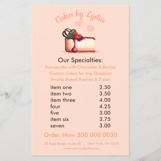 Süßes und elegantes Dessertmenü Flyer (Vorne)