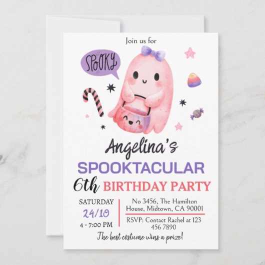 Süßes und leckeres Gespenst Süßigkeiten 6. Geburts Einladung (Vorderseite)
