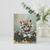 Süßes und Niedliches Weihnachtskitten mit Lichtern Postkarte (Stehend Vorderseite)