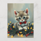 Süßes und Niedliches Weihnachtskitten mit Lichtern Postkarte (Vorderseite)