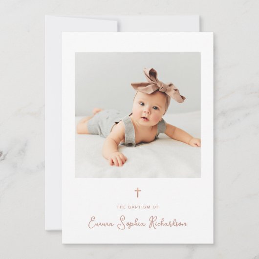 Süßes und Whimsisches | Foto und Rose Goldtaufe Einladung (Vorderseite)