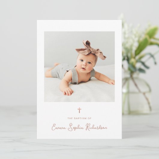 Süßes und Whimsisches | Foto und Rose Goldtaufe Einladung (Stehend Vorderseite)