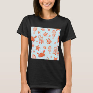 Süßes Unterwasser-Muster mit Meerestieren, Krebs, T-Shirt