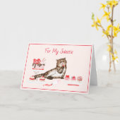 Süßes Valentinerkatzen mit Gebäck und Kuchen Karte (Gelbe Blume)