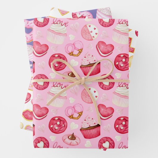 Süßes Valentinisches Cookies & Cupcakes Geschenkpapier Set (Beispiel)
