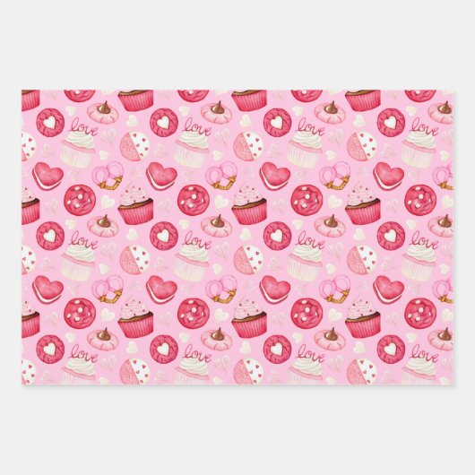 Süßes Valentinisches Cookies & Cupcakes Geschenkpapier Set (Vorderseite)
