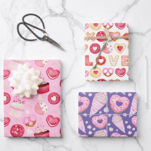 Süßes Valentinisches Cookies & Cupcakes Geschenkpapier Set (Vorderseite)