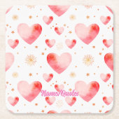 Süßes Valentinsherz-Muster mit goldenem Glitter Rechteckiger Pappuntersetzer (Vorderseite)