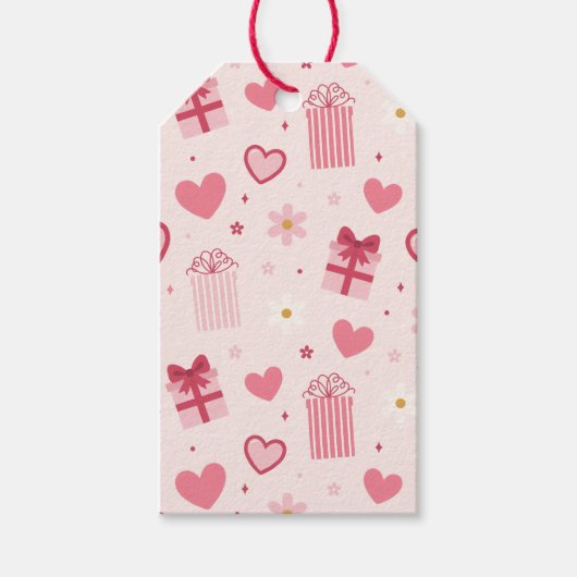 Süßes Valentinstag-Muster Rosa Herzen & Geschenke Geschenkanhänger (Vorderseite)