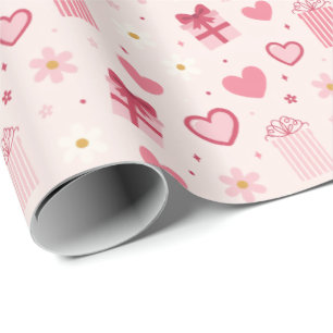 Süßes Valentinstag-Muster Rosa Herzen und Geschenk Geschenkpapier