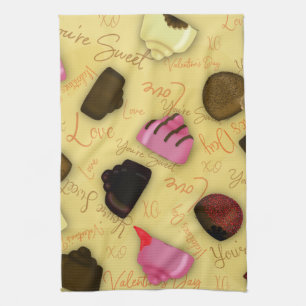 Süßes Valentinstags-Konfekt-Muster Geschirrtuch