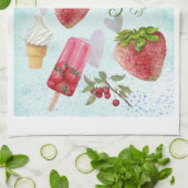 Süßes Valentinziffer Erdbeere und Eiscreme Geschirrtuch (Gefaltet)