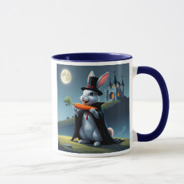 Süßes Vampir-Kaninchen unter dem Mond mit einer Ka Tasse