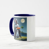 Süßes Vampir-Kaninchen unter dem Mond mit einer Ka Tasse (Vorderseite Links)