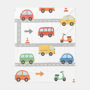 Süßes Verkehrsstraßen-Fahrzeug-Muster für Kinder Fleecedecke