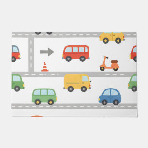 Süßes Verkehrsstraßen-Fahrzeug-Muster für Kinder Fußmatte