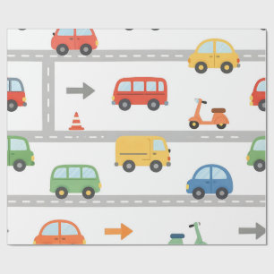 Süßes Verkehrsstraßen-Fahrzeug-Muster für Kinder Geschenkpapier