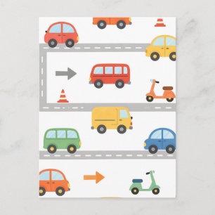Süßes Verkehrsstraßen-Fahrzeug-Muster für Kinder Postkarte