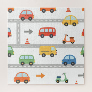 Süßes Verkehrsstraßen-Fahrzeug-Muster für Kinder Puzzle