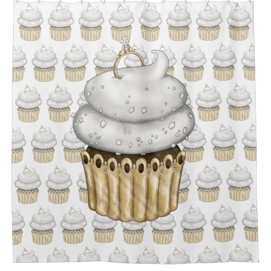 Süßes Verlobung Cupcake Duschvorhang (Vorderseite)