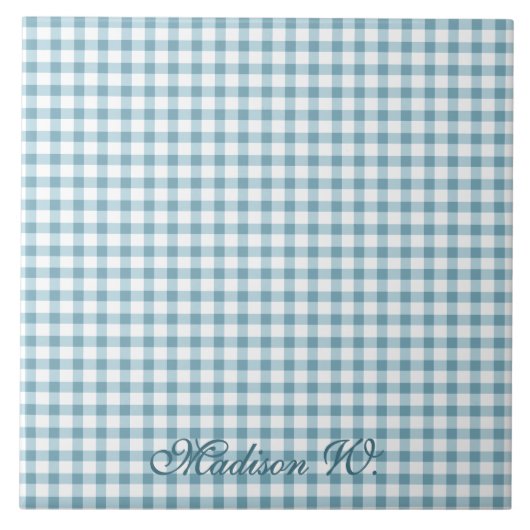 Süßes verstaubtes blaues Gingham-Muster Fliese (Vorderseite)