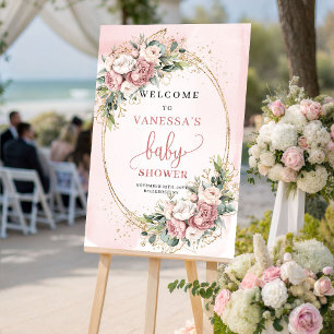 Süßes verstaubtes rosa florales Willkommensschild Poster